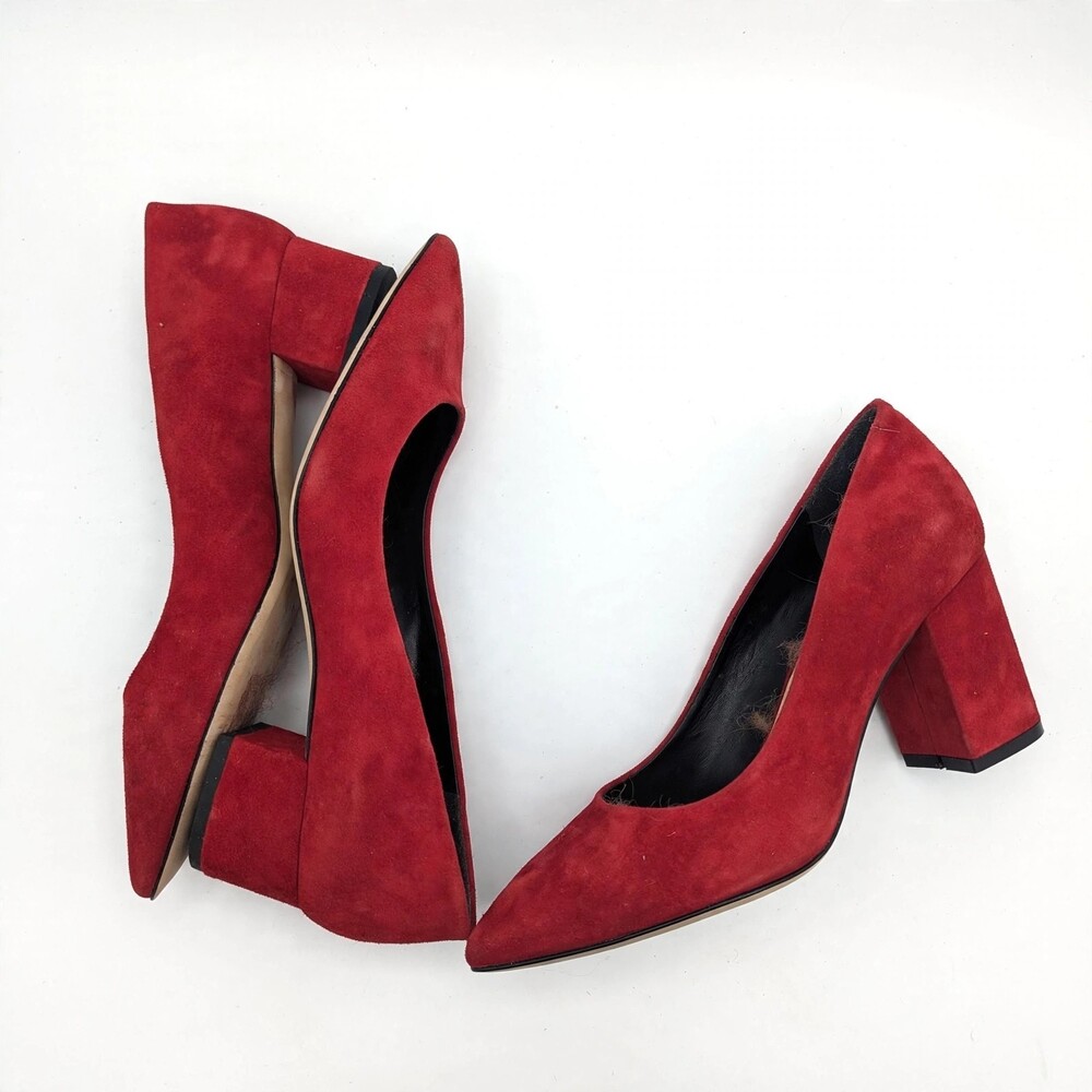 Via Spiga Red Suede Pointed Toe Block Heels Women's Size 8.5